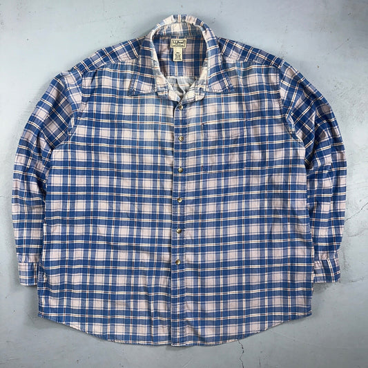 LL Bean Shirt Mens 2XL Blue Plaid Corduroy Button Down Traditional Fit VTG