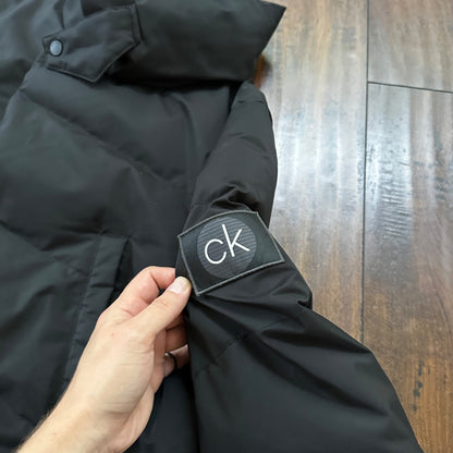 Calvin Klein Mens Down Puffer Jacket Black Large Ski Winter Warm Black Sleek