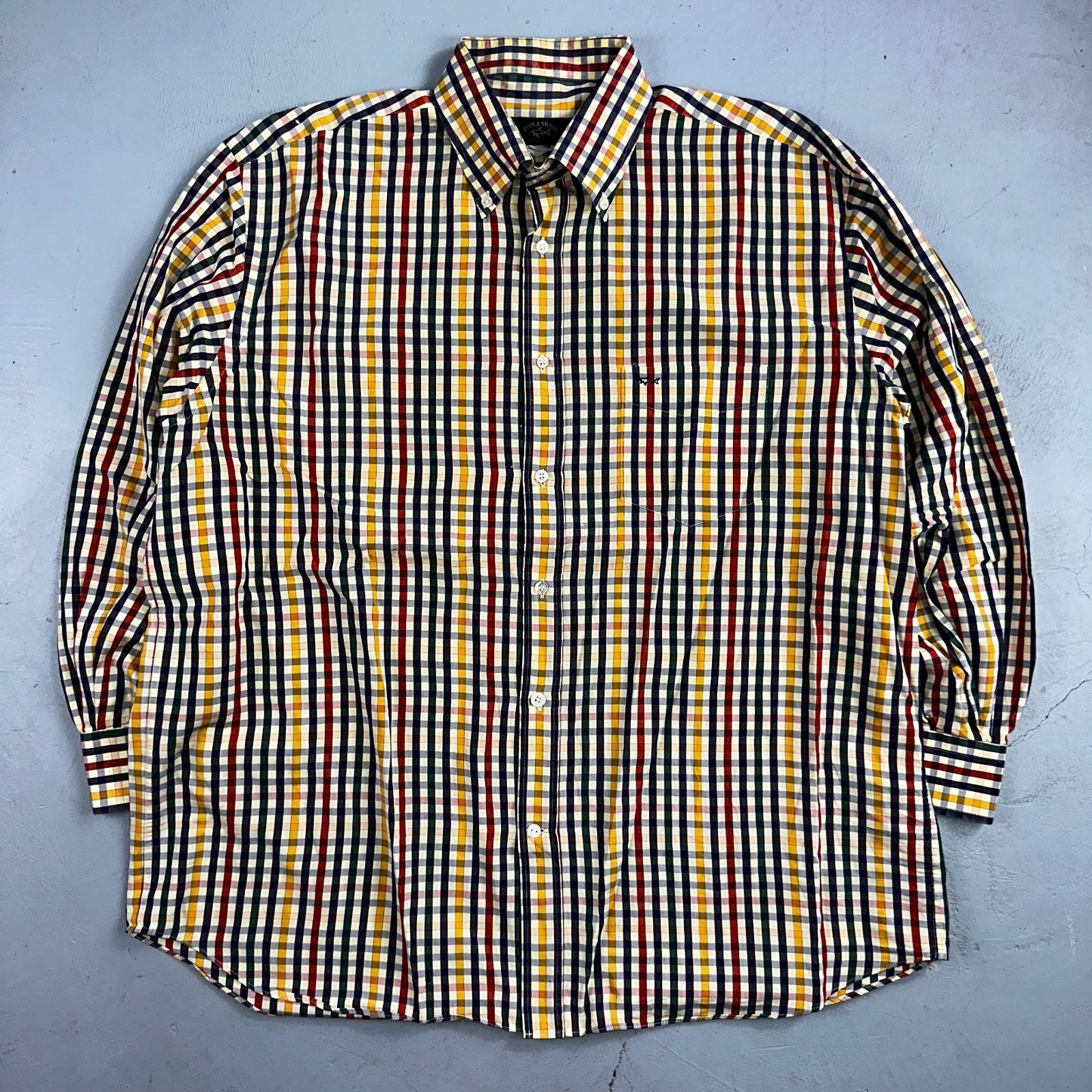 Paul & Shark Shirt Men's 46 Button Down Long Sleeve Gingham Check Italy Tricolor