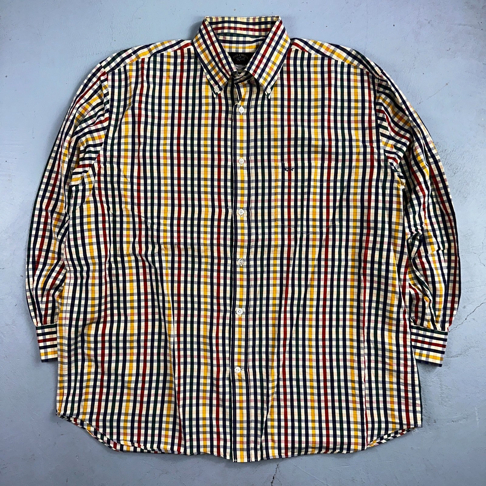 Paul & Shark Shirt Men's 46 Button Down Long Sleeve Gingham Check Italy Tricolor