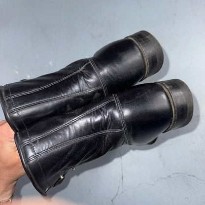 Vintage Justin Black Leather Roper Boots USA 9D Lace-Up Western Logger 506
