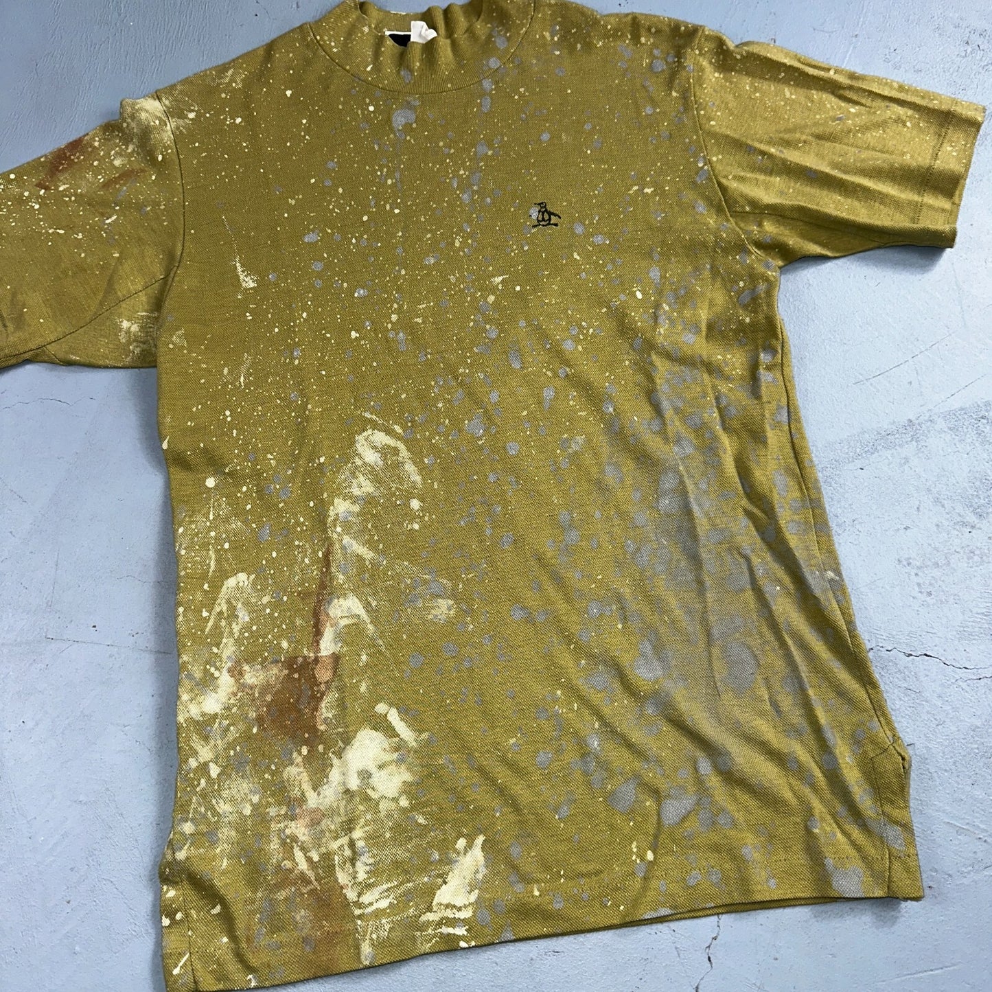 Penguin T-Shirt VTG Grand Slam Munsingwear 60s Green Paint Splatter Thrashed