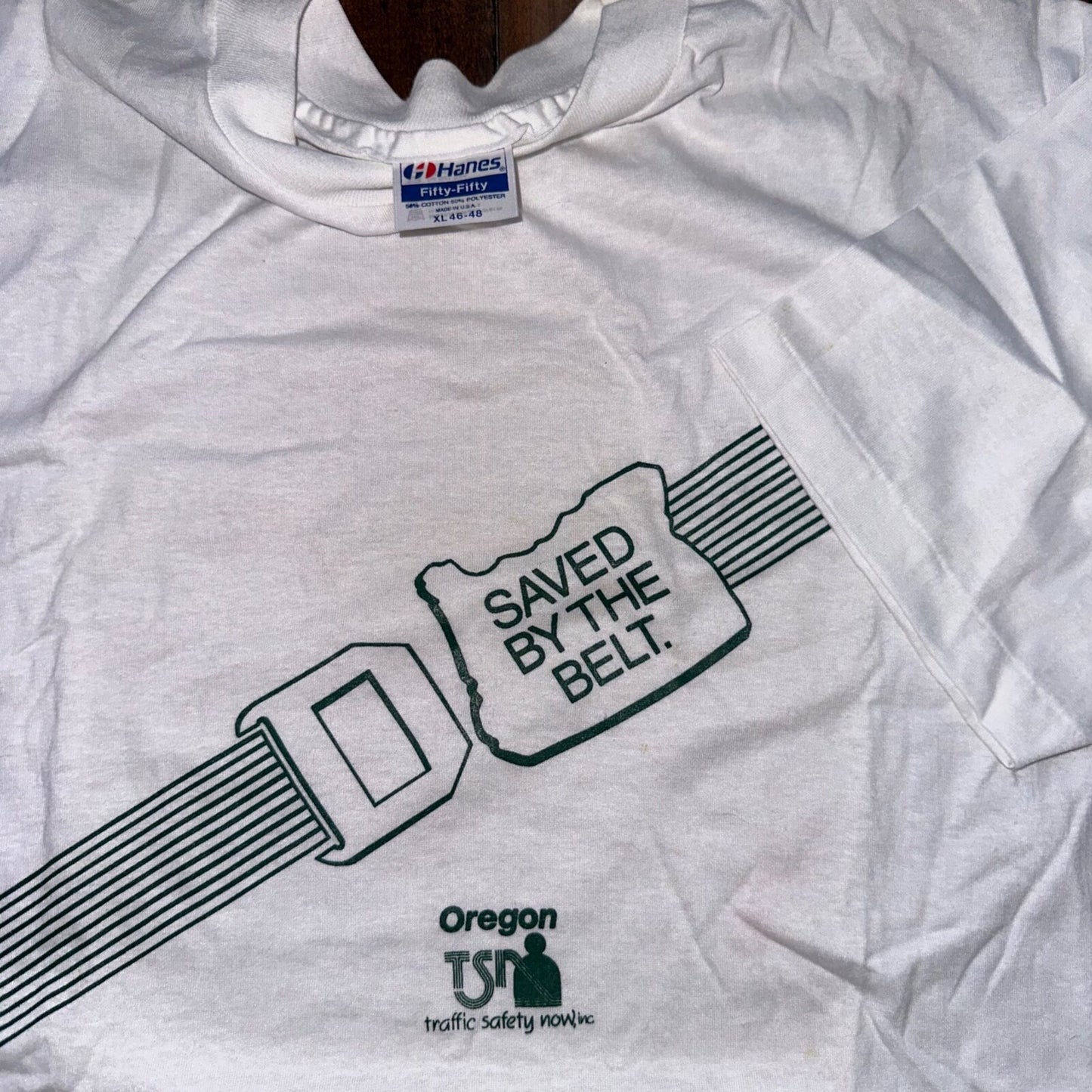 Hanes XL Saved By The Belt Oregon PDX Vintage T Shirt 80s White Single Stitch