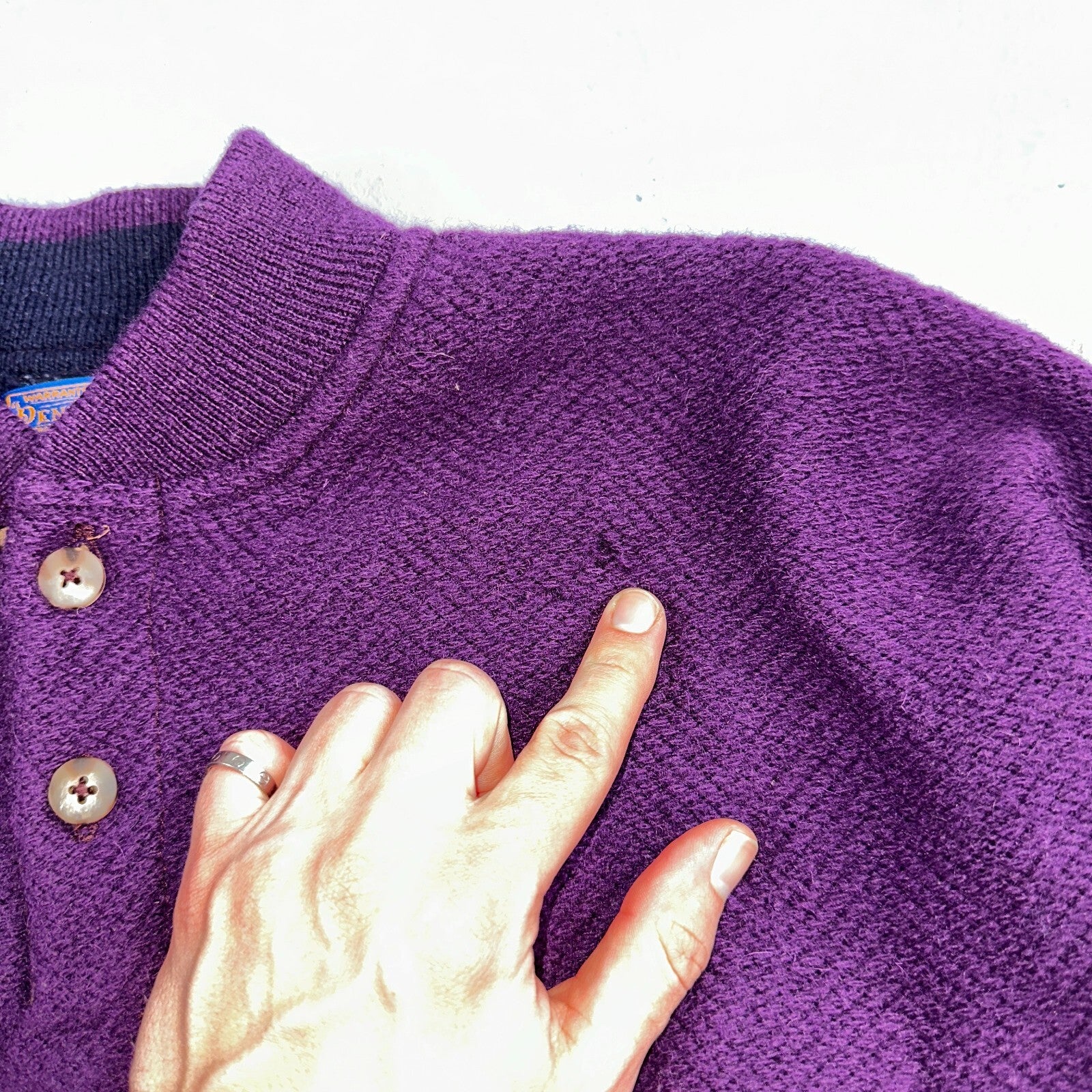 Pendleton 80s Vintage Henry Neck Sweater Elbow Patch Mens Size XL Wool Purple