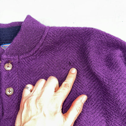 Pendleton 80s Vintage Henry Neck Sweater Elbow Patch Mens Size XL Wool Purple