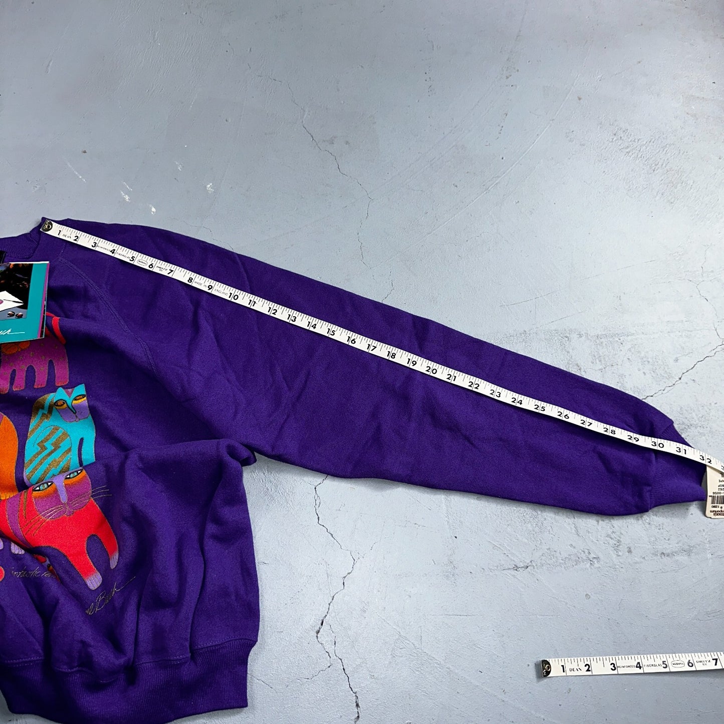Laurel Burch VTG 1987 Pullover Fantastic Felines Purple Cat Sweatshirt XL NOS