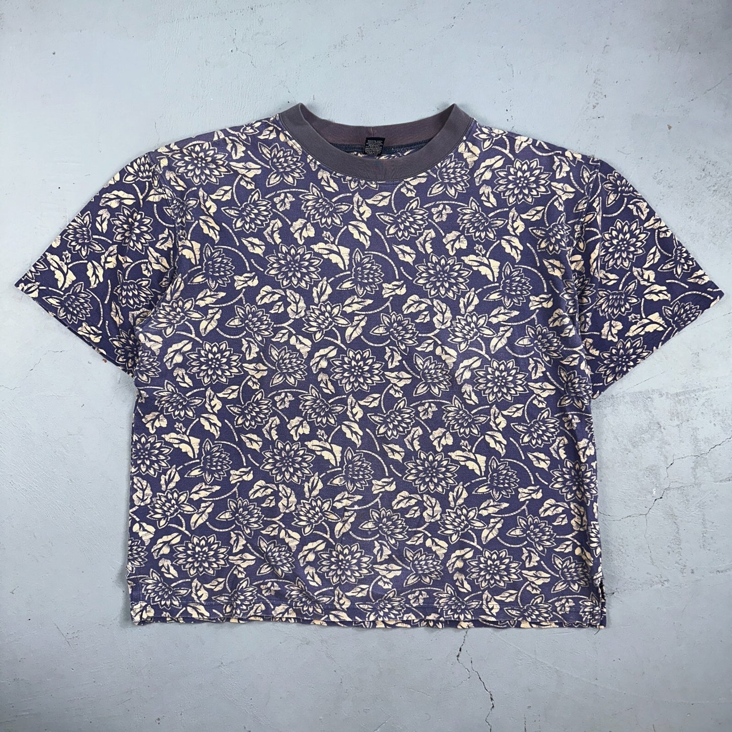 Lands End AOP USA 90s VTG T Shirt Womens Size L Unisex Floral Purple RARE
