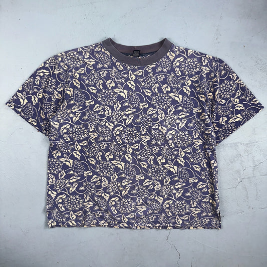 Lands End AOP USA 90s VTG T Shirt Womens Size L Unisex Floral Purple RARE