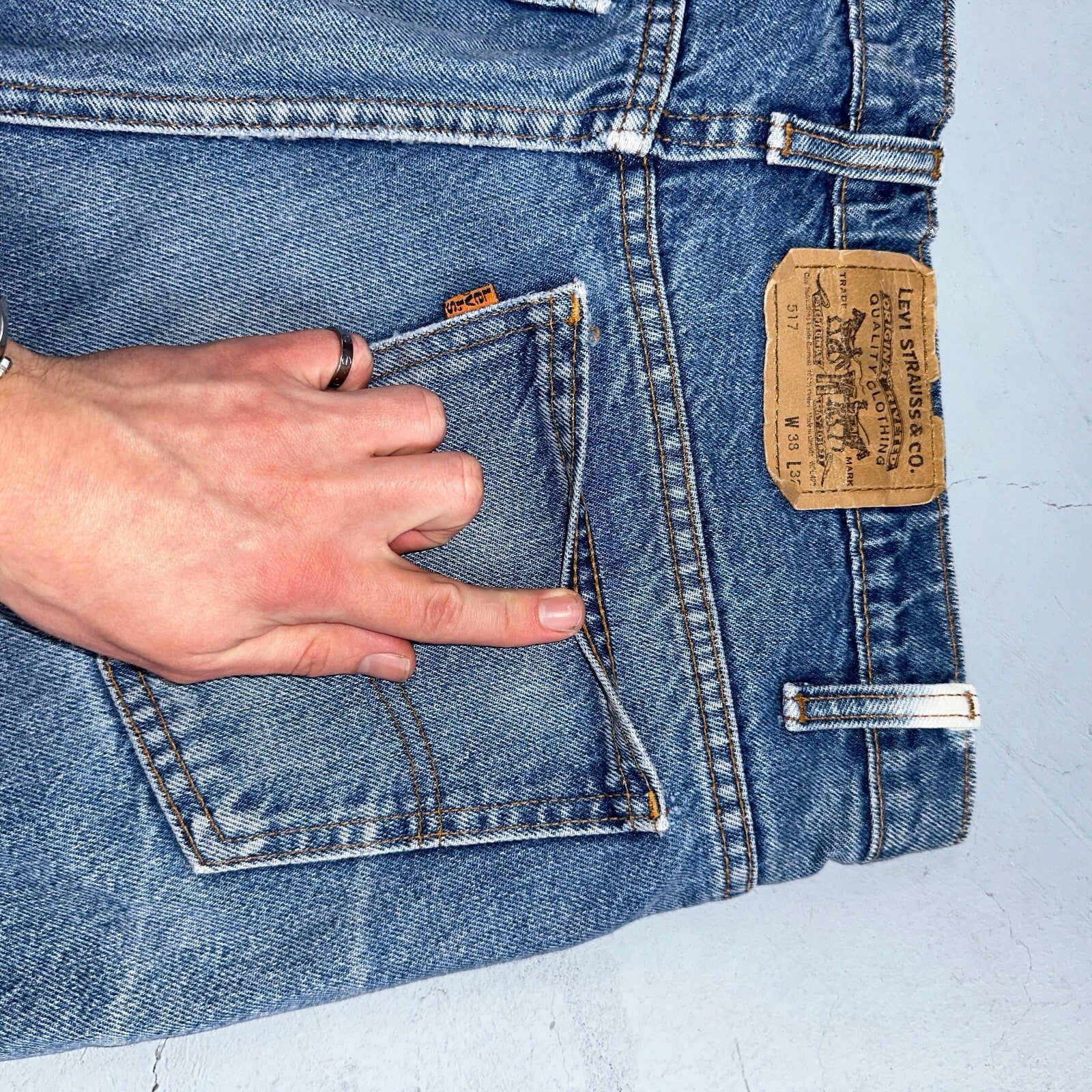 Levis 517 Vintage 90s Canada Orange Tab Bootcut Flare Blue Worn Jeans Act 38x30