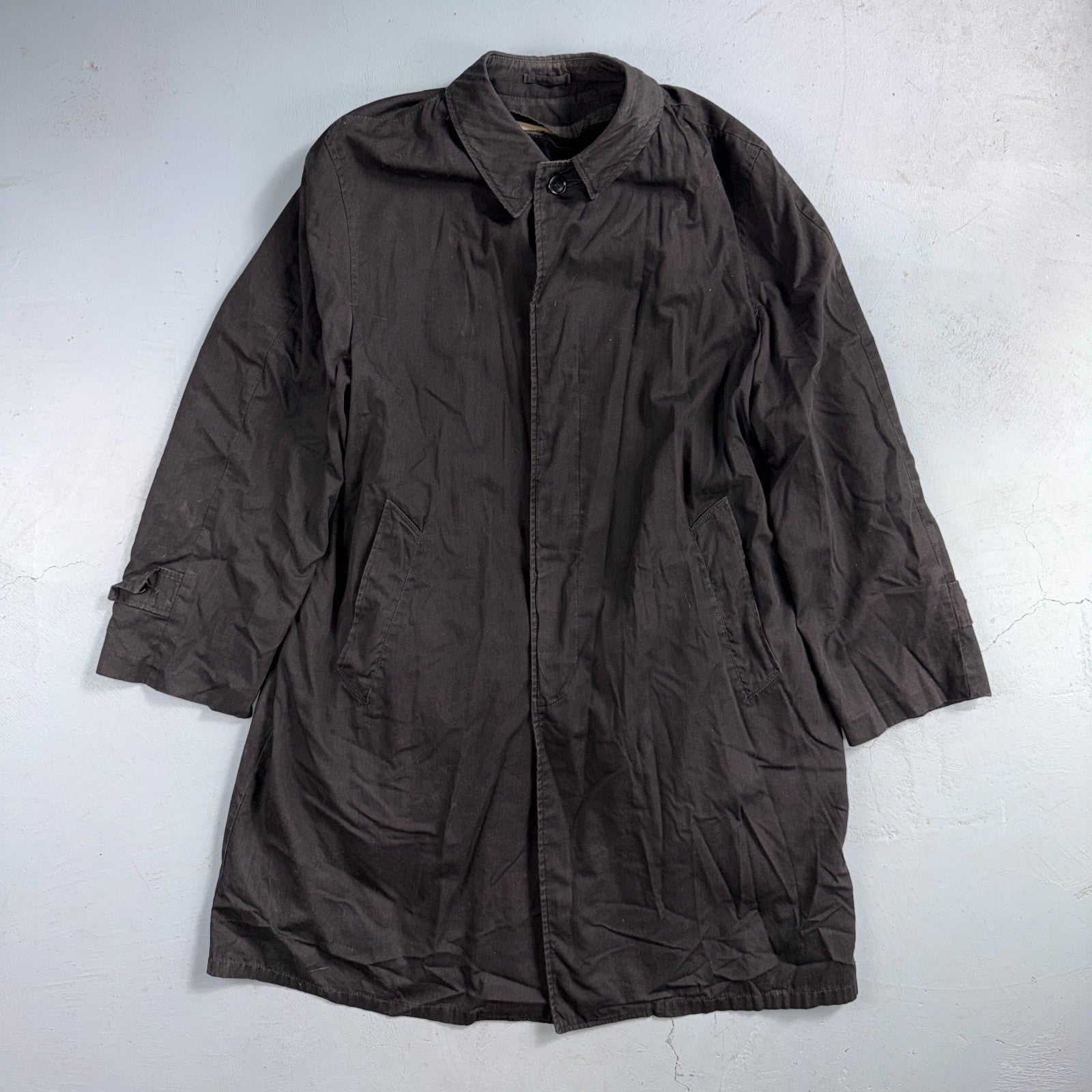 Vintage All Weather Trench Coat Mens Black Button Rain Coat 1960s 60s Liner