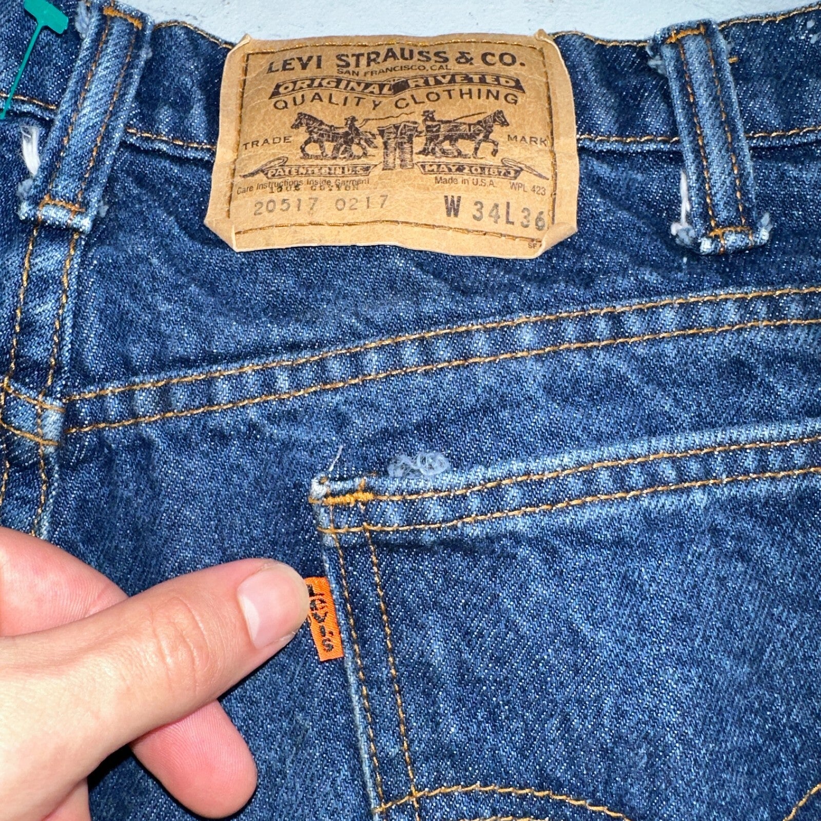 Levis 517 Vintage 80s USA Orange Tab Bootcut Flare Blue Jeans 34x36 Act31x35