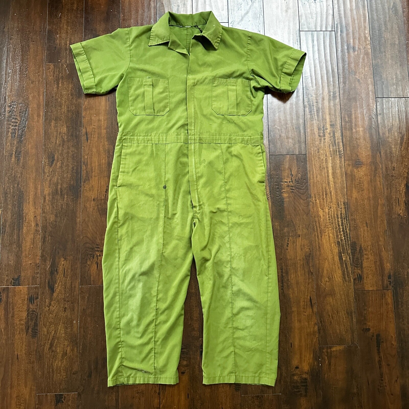 VTG 1960s 1970s Green Fishing Fish Patch Jumpsuit One Piece Rockabilly Work