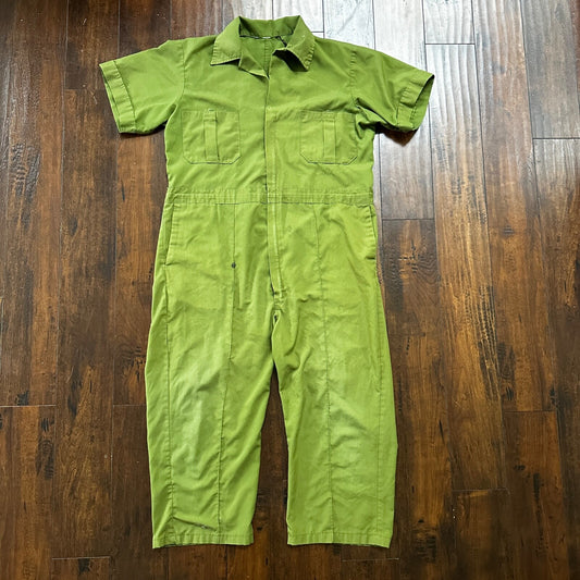 VTG 1960s 1970s Green Fishing Fish Patch Jumpsuit One Piece Rockabilly Work