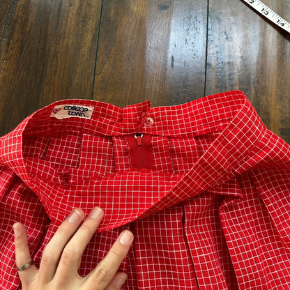 VTG College Town Red Checkered Knee To Midi Skirt Small Shorts RARE Rockabilly