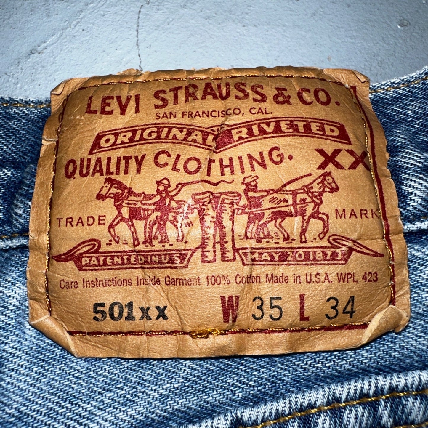 Levis 501 Vintage 90s USA XX Straight Leg Jeans Blue Light Wash 35x34 Act 31x30