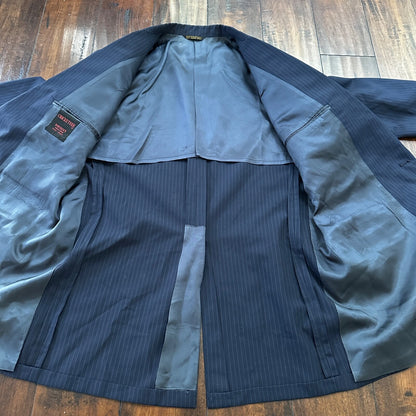 1960s Navy Blue Sport Jacket VTG Mens Suit 44 38x28 Rockabilly Pinstripe Pants