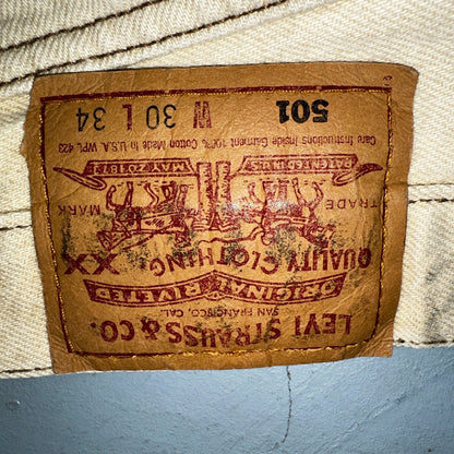Levis 501 Vintage 90s USA XX Straight Leg Jeans Beige Light Wash 30x34 Act 29x29