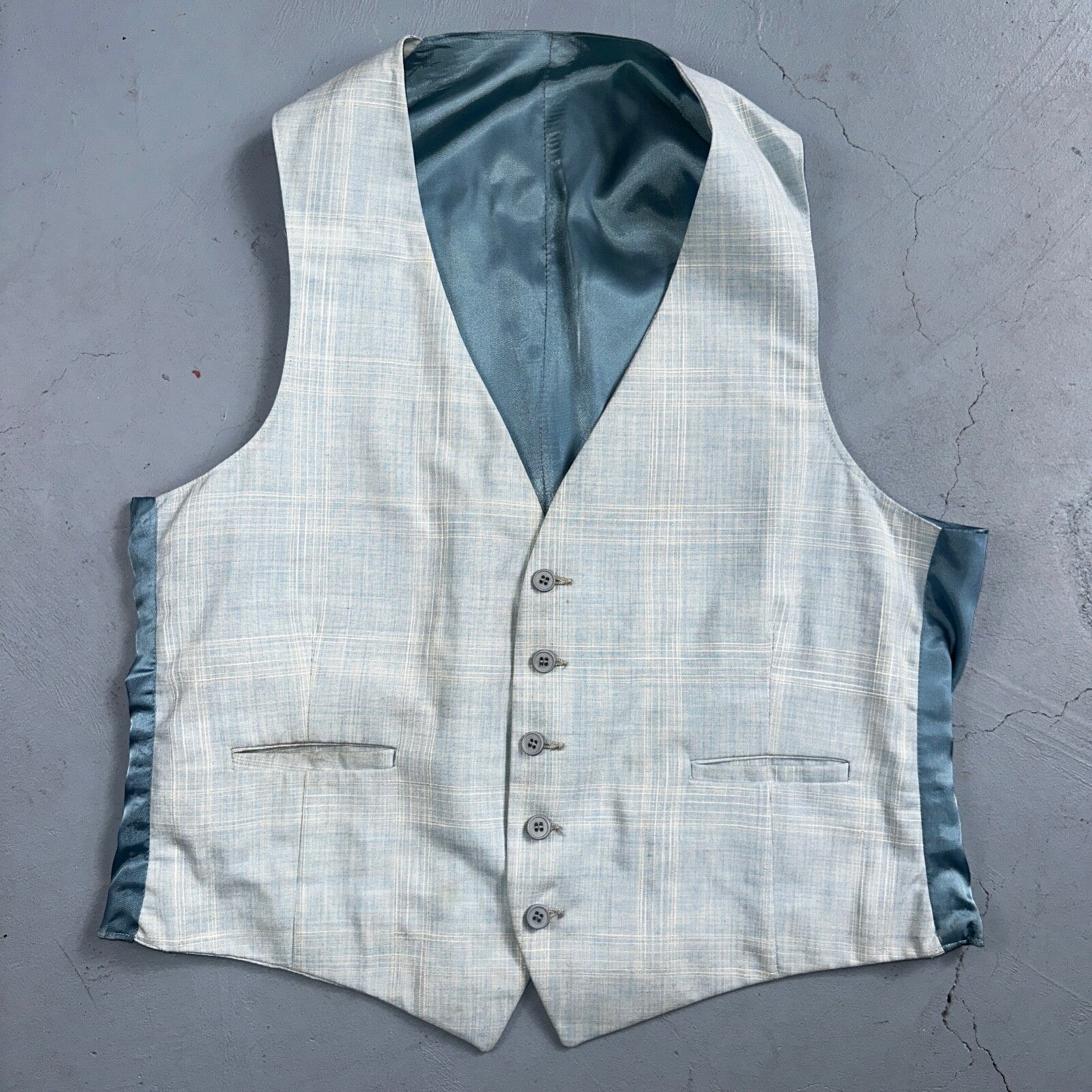 VTG Mens 3 PC Suit 44 Jacket Coat Pants Vest Plaid Rockabilly 70s Stained