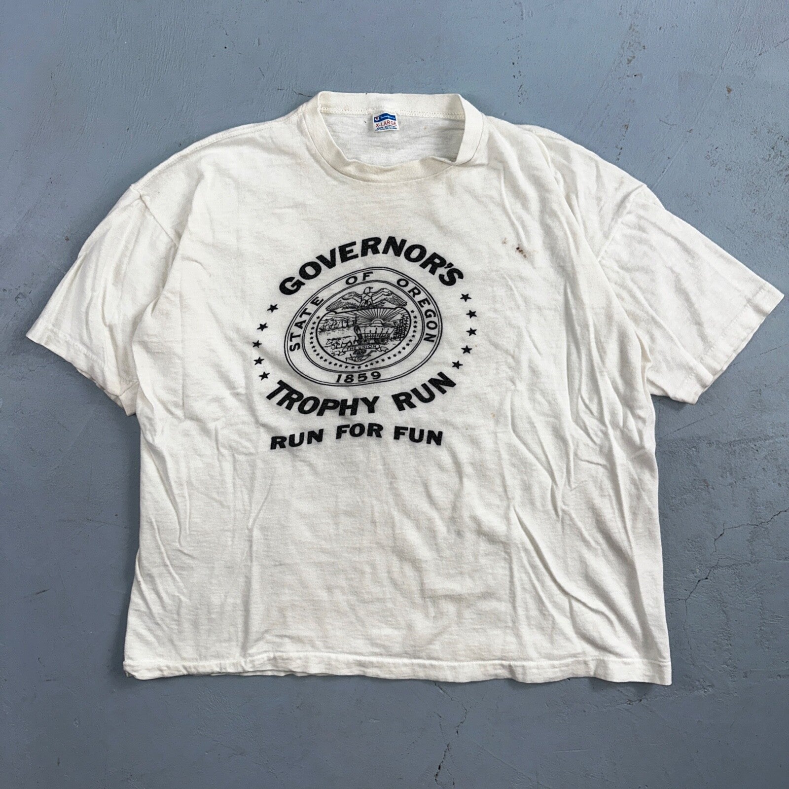 Oregon Champion XL Governors Trophy Run VTG T Shirt 1980s Blue Bar Single Stitch