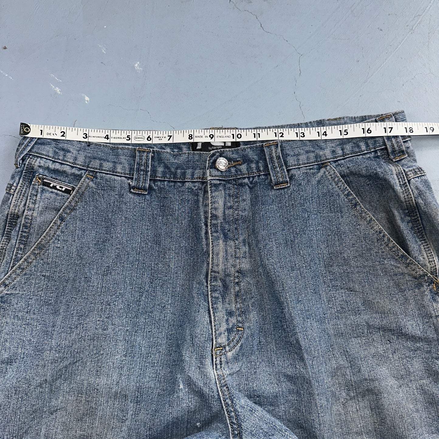 PCI PEAR CONNECTION Kenpa Blue Denim Baggy Skate Cargo Shorts Men Size 38 Y2K