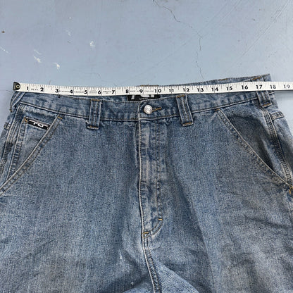 PCI PEAR CONNECTION Kenpa Blue Denim Baggy Skate Cargo Shorts Men Size 38 Y2K