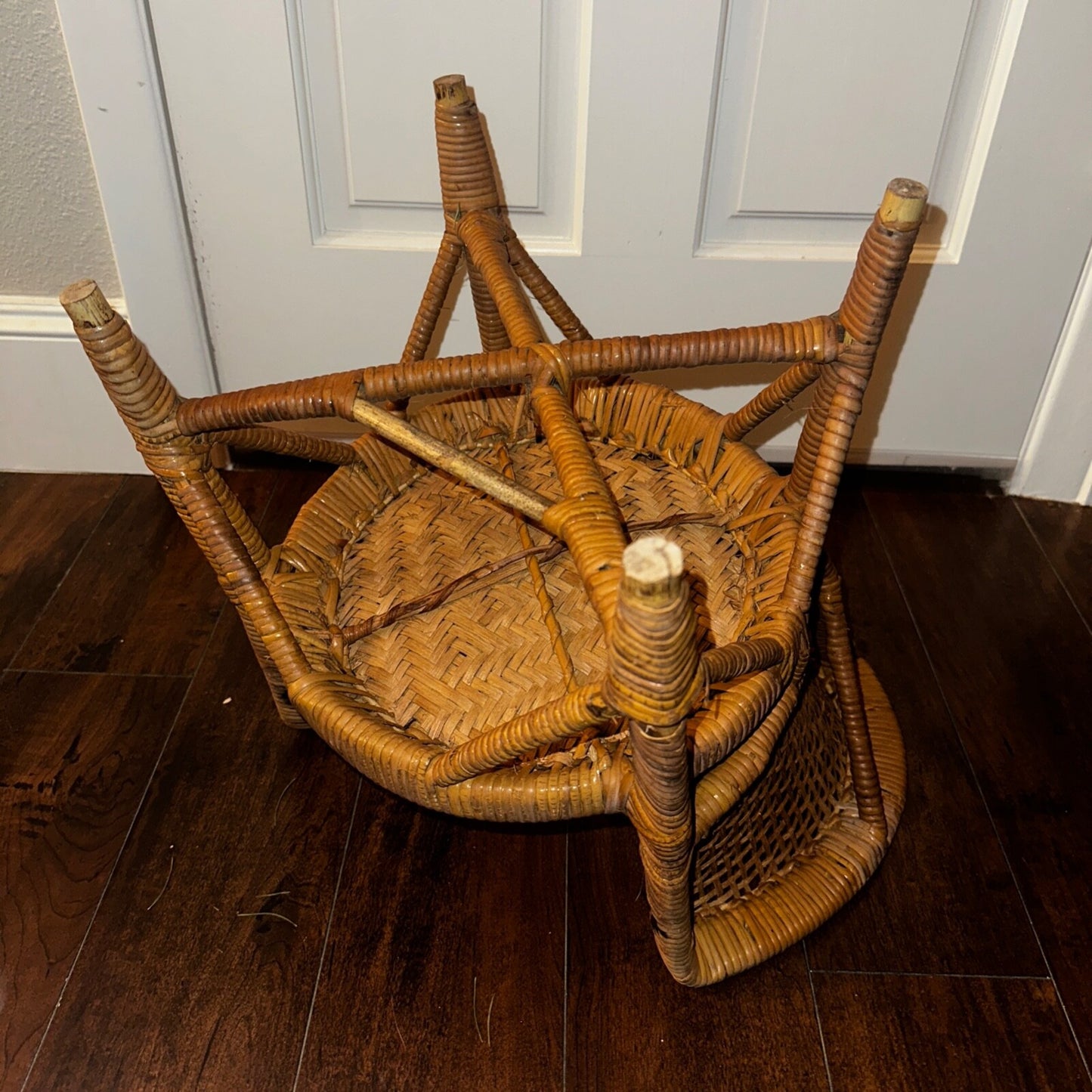 VTG 70s Cane Rattan Wicker Ceylon Natural Cane Seat Kids Chair 1970s Cat Cute