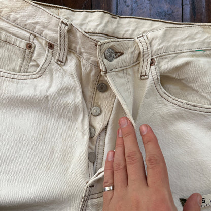 VTG 90s Levis 501 Button Fly 32x32 USA Tag Jeans Straight Wash White Act 30x31