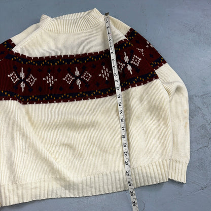 VTG 70s JC Penney Retro Mens Large Nordic Snowflake Ski Sweater White Holiday