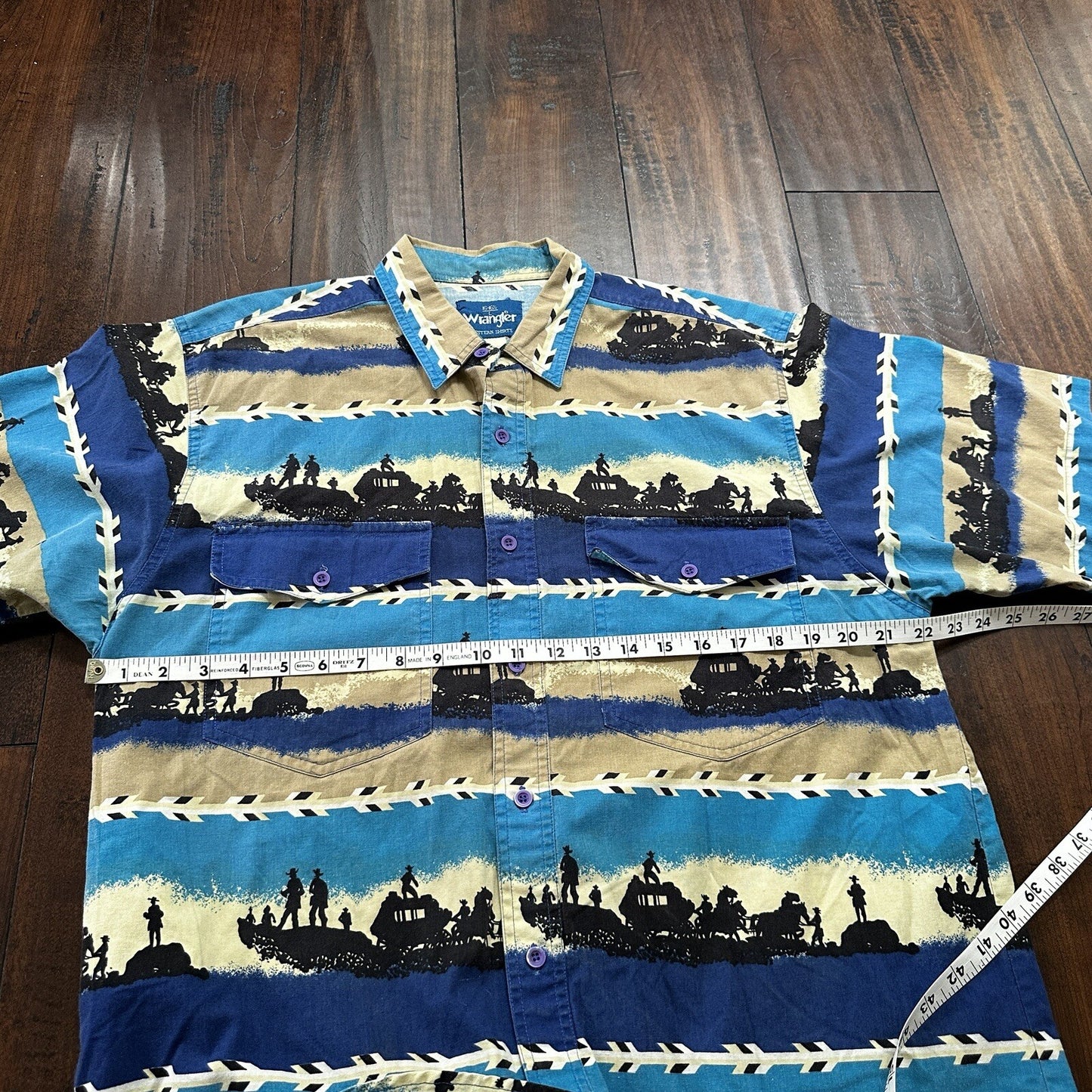 Wrangler VTG Aztec All Over Print Cowboy Cut Button Up Shirt Mens 16.5 USA