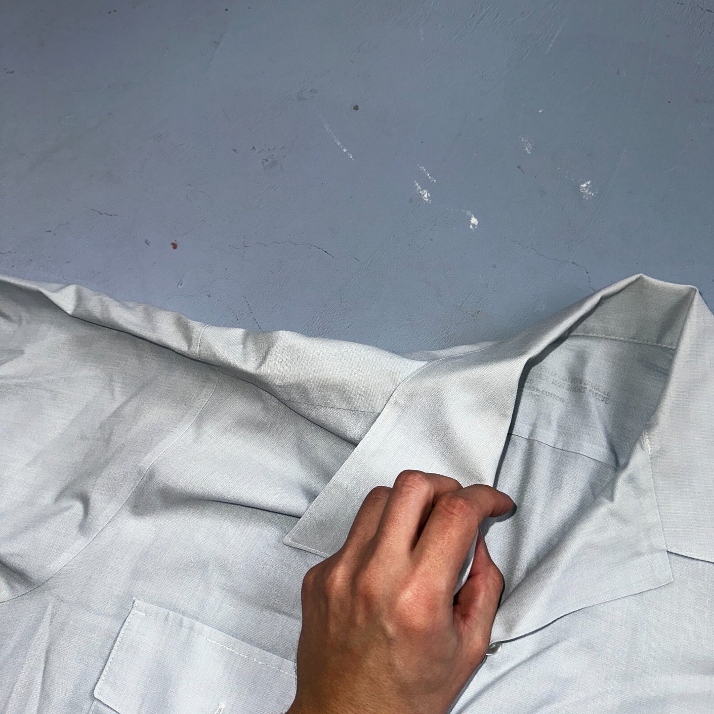 1973 US Army Vietnam War Men Blue Button Long Sleeve Shirt 16 DSA-100 1970s 70s