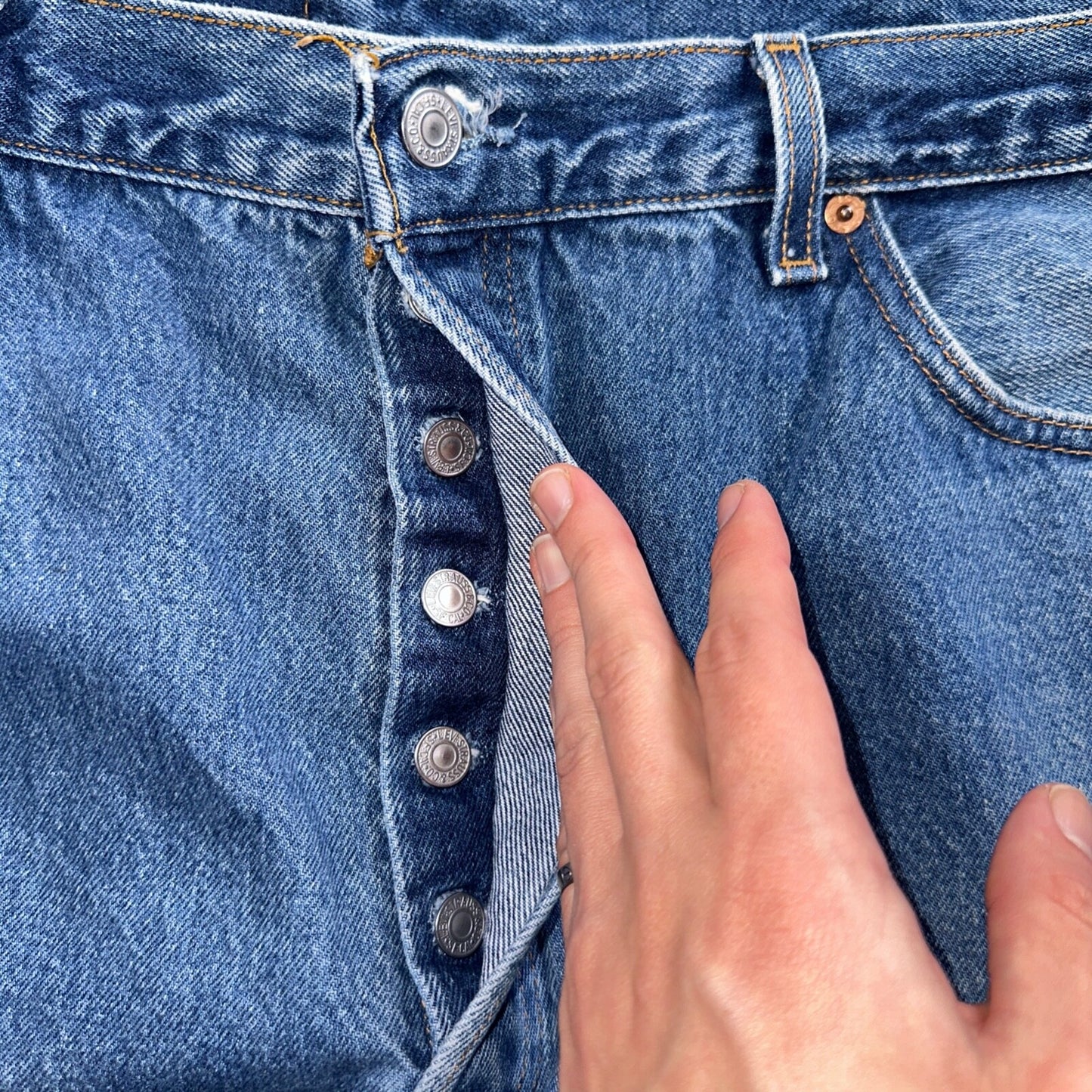 Levis 501 Vintage 90s USA XX Straight Leg Jeans Blue Med Wash 42x32 Act 38x27