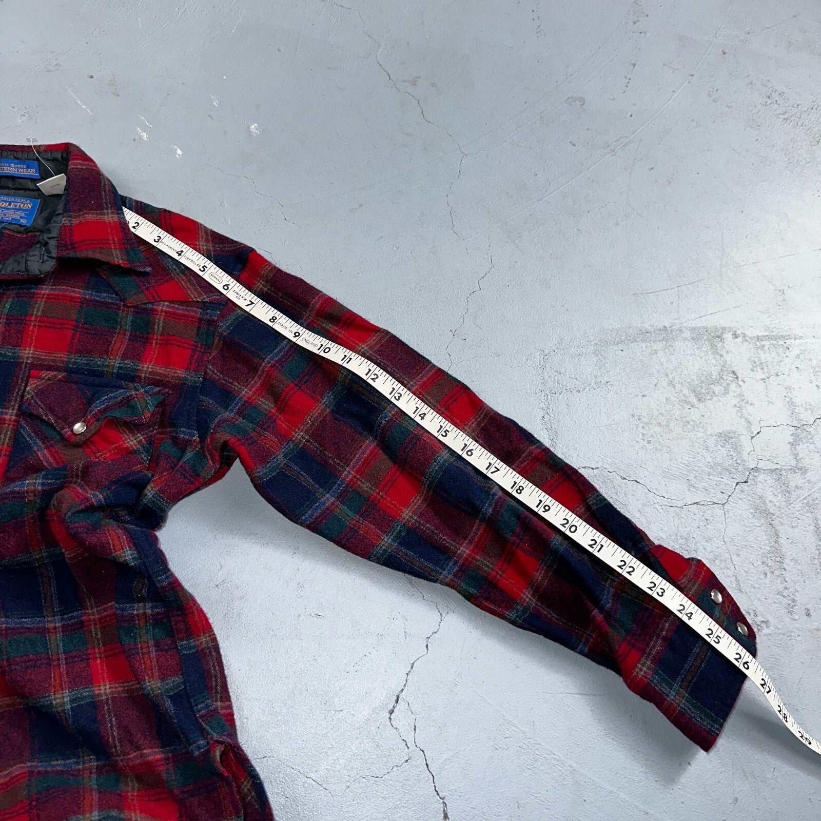 Pendleton VTG 100% Virgin Wool Western Plaid Shirt Pearl Snap Red High Grade