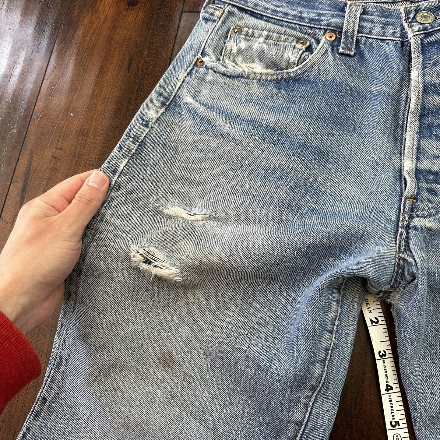 Levis Vintage 80s Redline Selvedge USA 501 XX Jeans Light Wash 31x33 Act 28x29