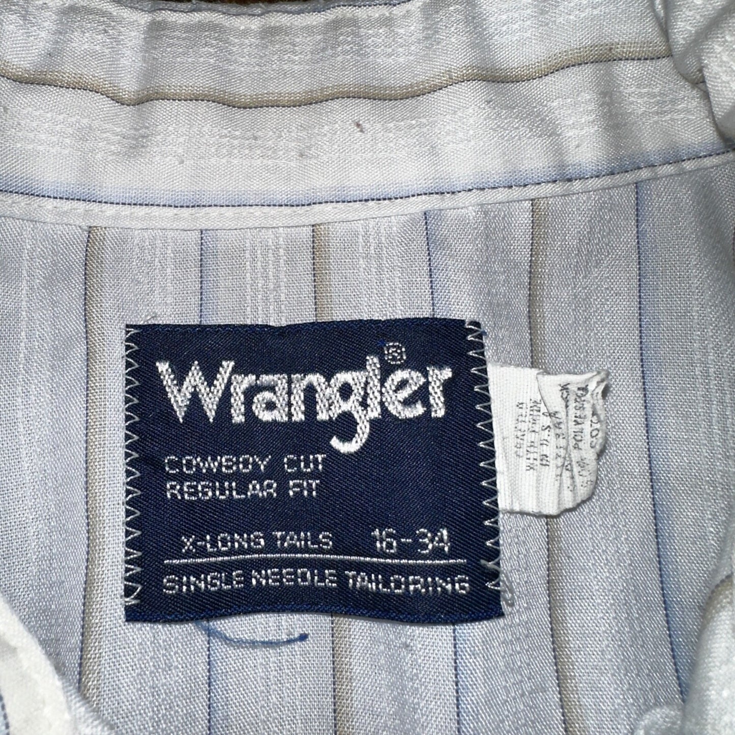 VTG Wrangler Shirt 16-34 Button USA PEARL SNAP Cowboy Cut X-Long Tail Stripe
