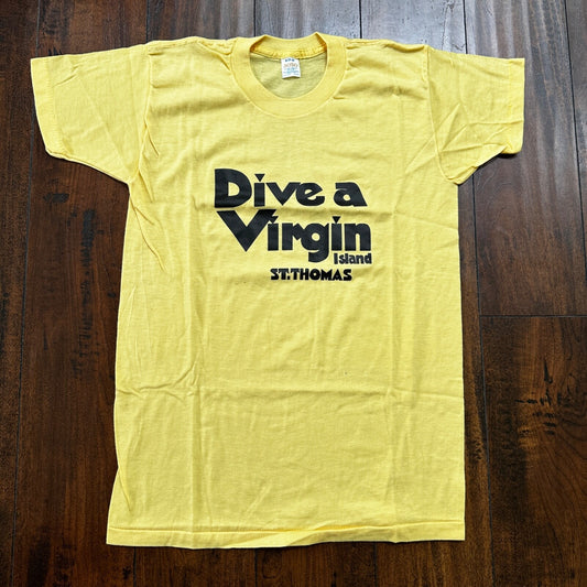 Dive A Virgin Islands Yellow VTG T Shirt Swim Swimming Rare Funny 70s 80s Joke