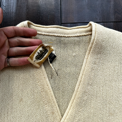 VTG 60s 70s Cardigan Sweater Alpaca Wool Kurt Cobain Cream Yellow Winter Cool