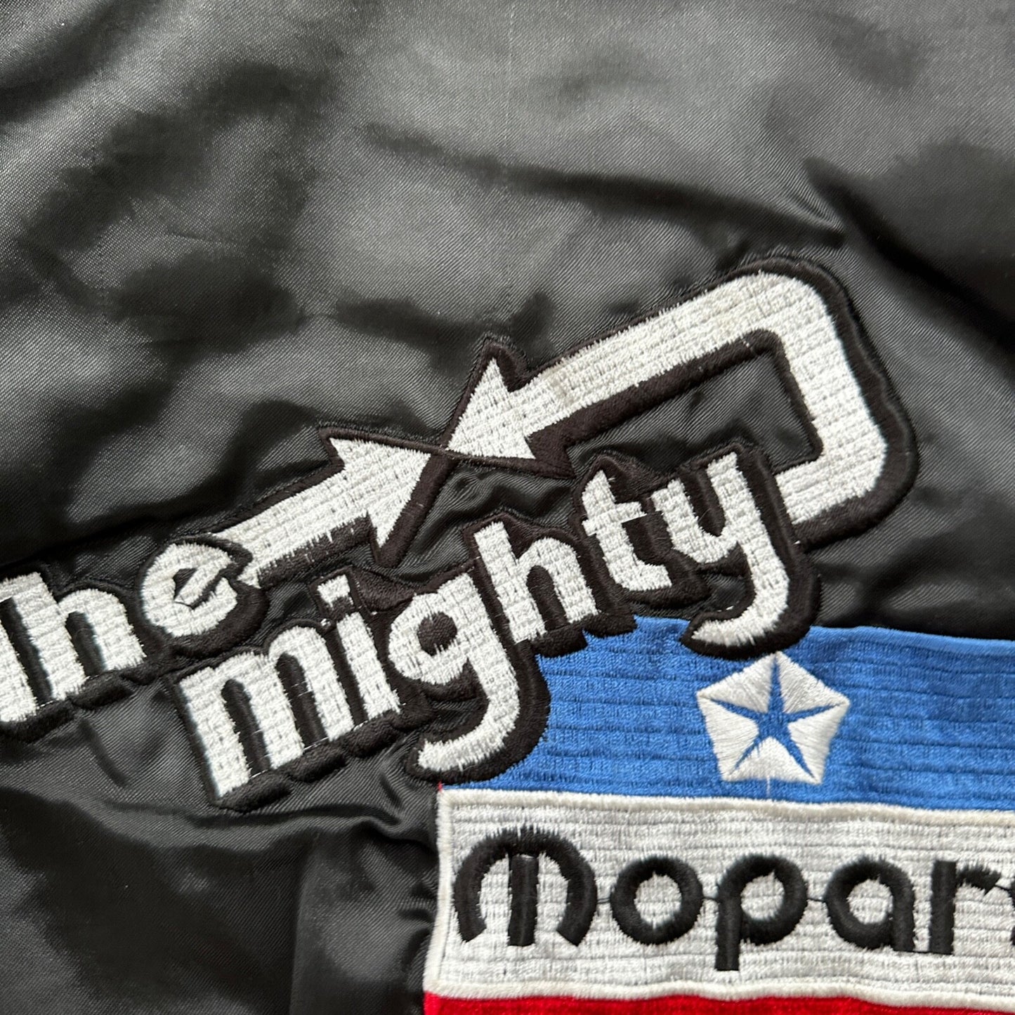 VTG 80s GTX Plymouth Satin Bomber Jacket USA West Ark Rare 90s White