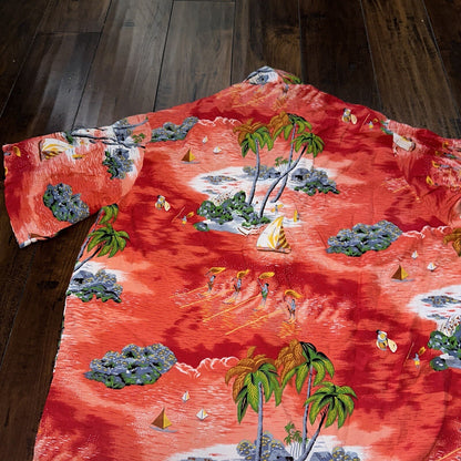 VTG OCEAN PACIFIC OP SHIRT HAWAIIAN ALOHA Rare 80s 70s Red All Over Print Crazy