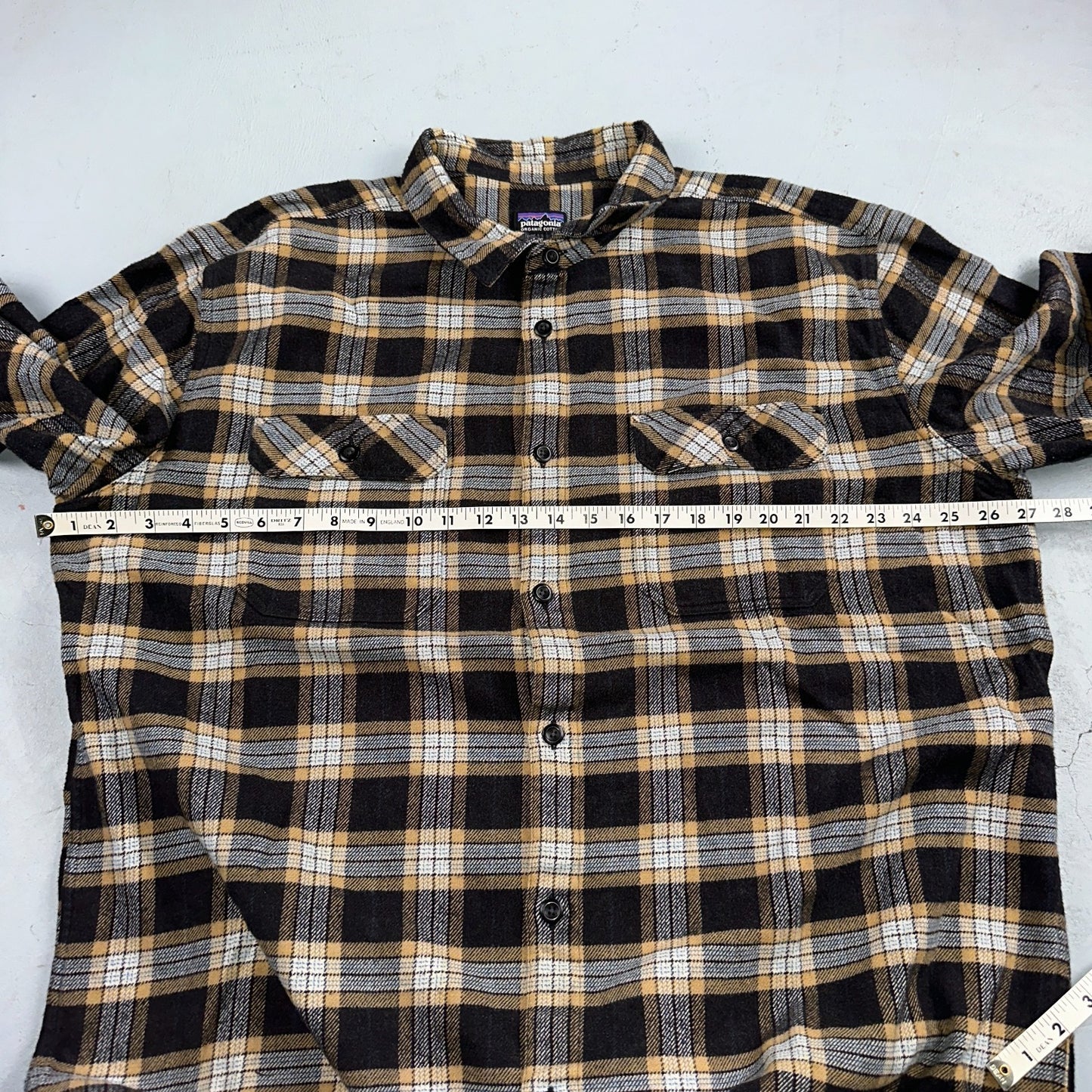 Patagonia Flannel Shirt Mens Size 2XL Plaid Long Sleeve Button Up Yellow Black