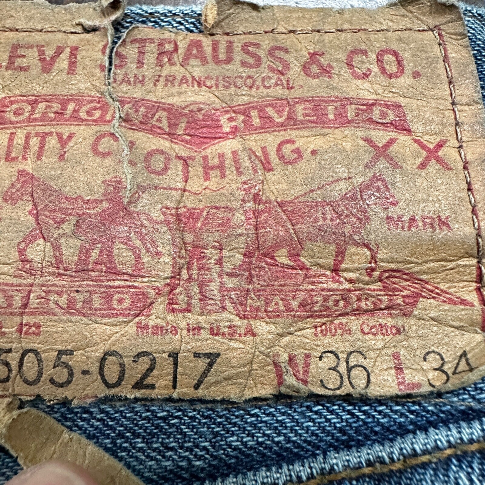 Levis LVC Big E VTG 90s Redline Selvedge Denim 505 Jeans USA Thrashed 36x34 501
