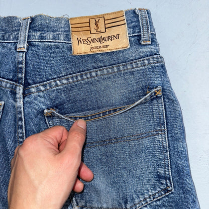 Vintage YSL Yves Saint Laurent Blue Denim Jeans Size 26x31 90s Womens Straight
