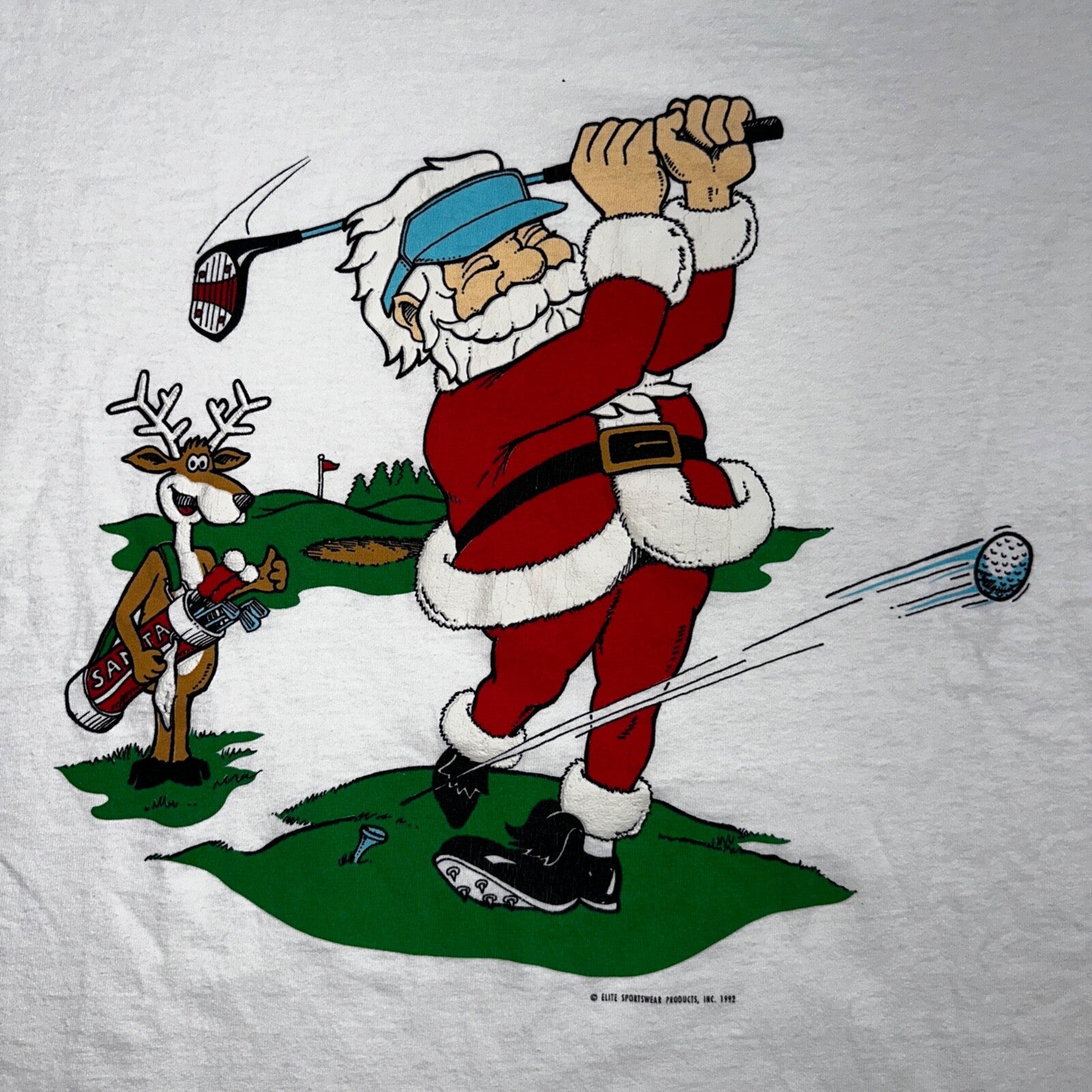 Christmas Santa Claus VTG T Shirt 90s Single Stitch Reindeer Funny Golf Dad XL