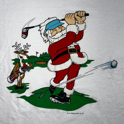 Christmas Santa Claus VTG T Shirt 90s Single Stitch Reindeer Funny Golf Dad XL