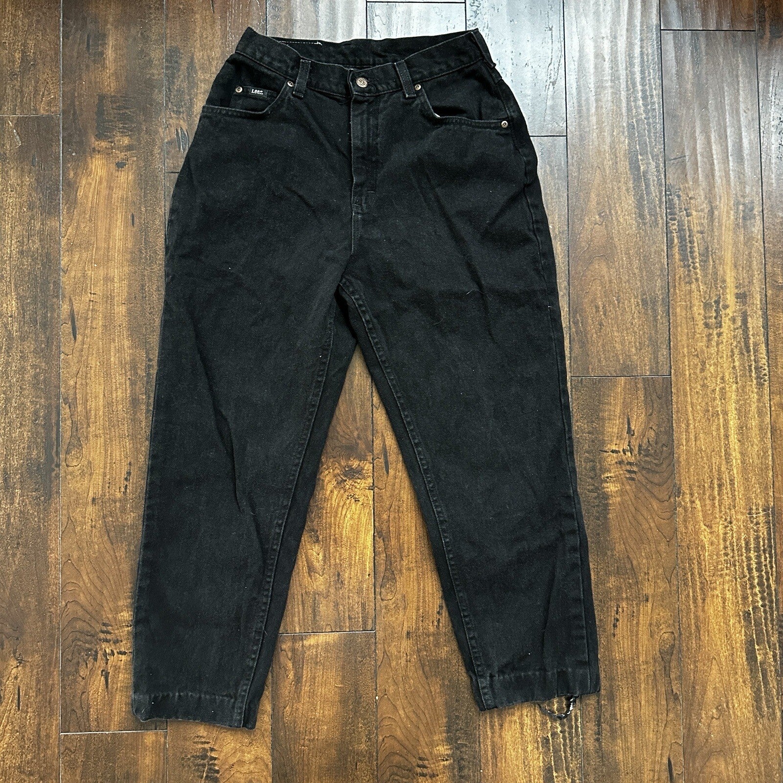 Vintage Lee Original Jeans Women's Long Black High Rise Tapered Capri 26x25 90s