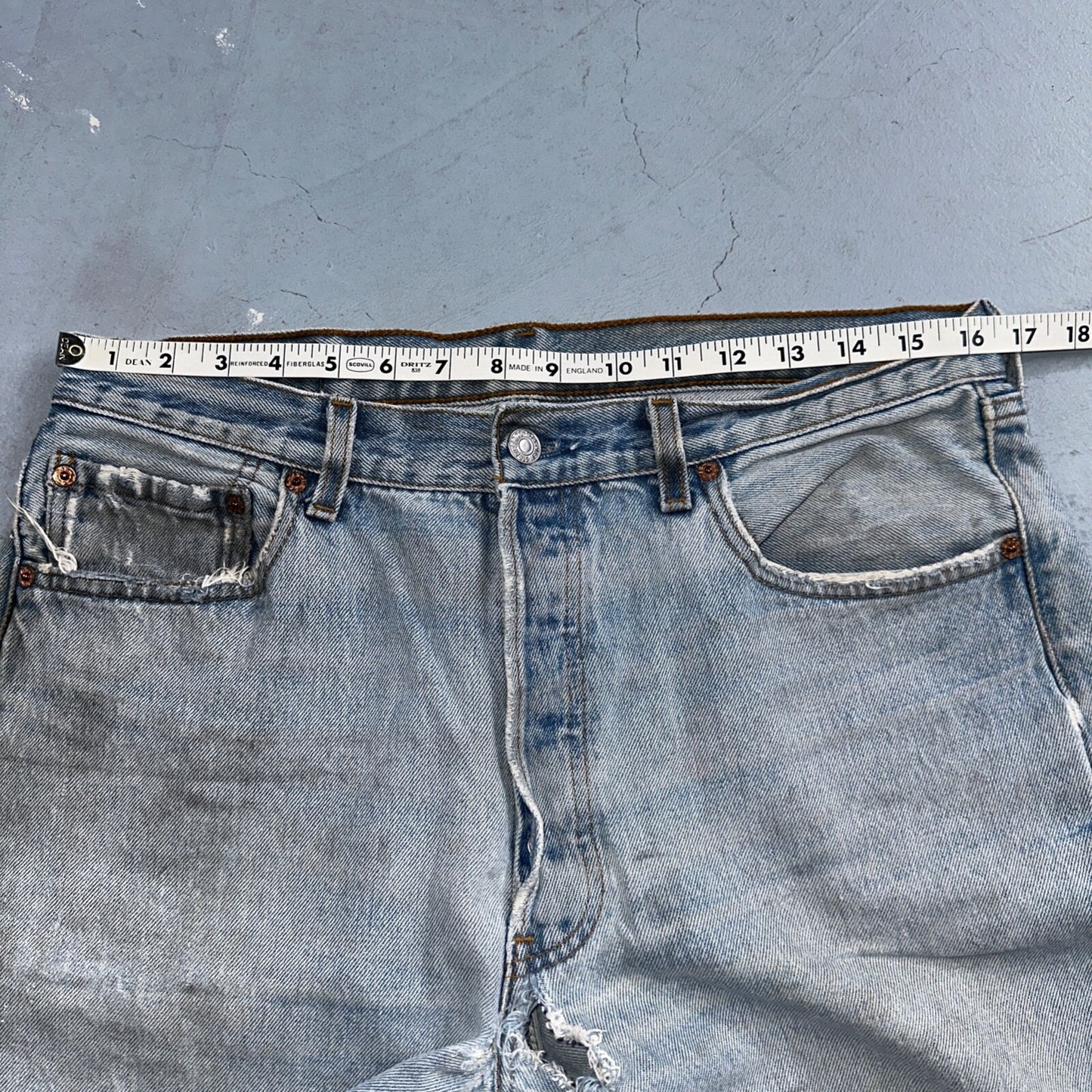 Levis 501 Vintage 90s USA XX Straight Leg Jeans Blue Thrashed 34x34 Act 33x32