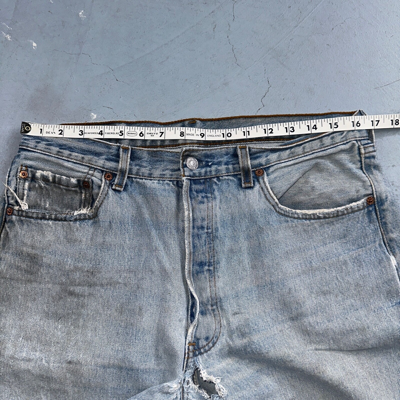 Levis 501 Vintage 90s USA XX Straight Leg Jeans Blue Thrashed 34x34 Act 33x32