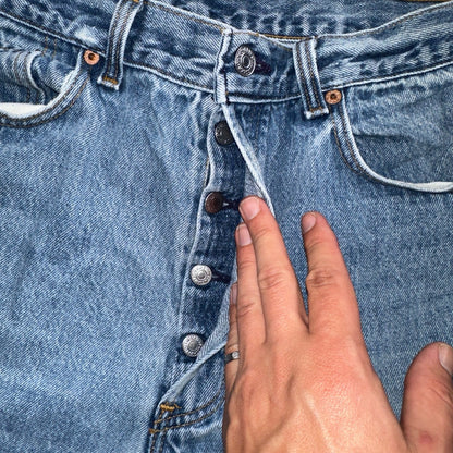 Levis 501 Vintage 90s USA XX Straight Leg Jeans Blue Light Wash 35x34 Act 31x30