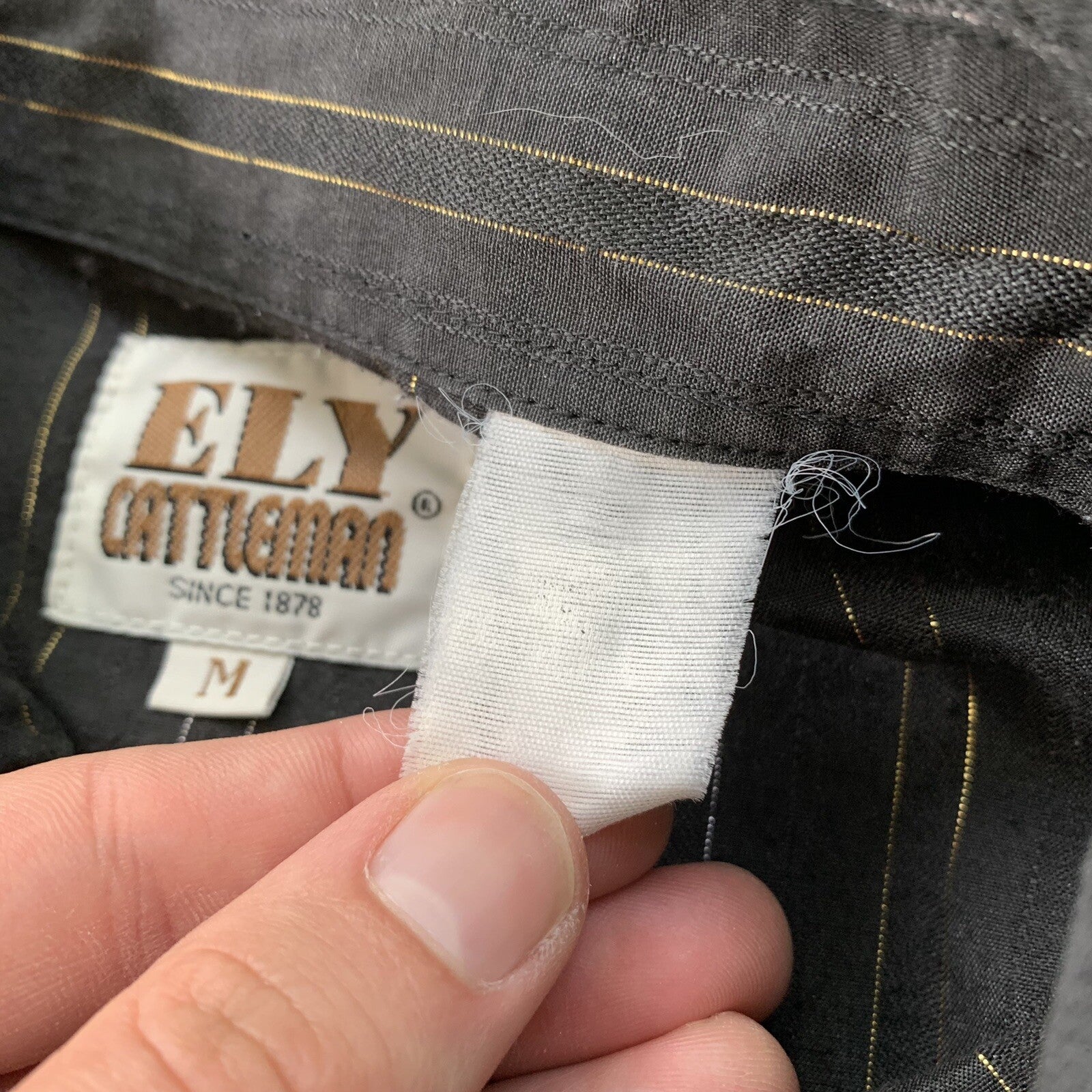 Vintage 60s Ely Cattleman Pearl Snap M Western Shirt Black Silver Gold 70s True