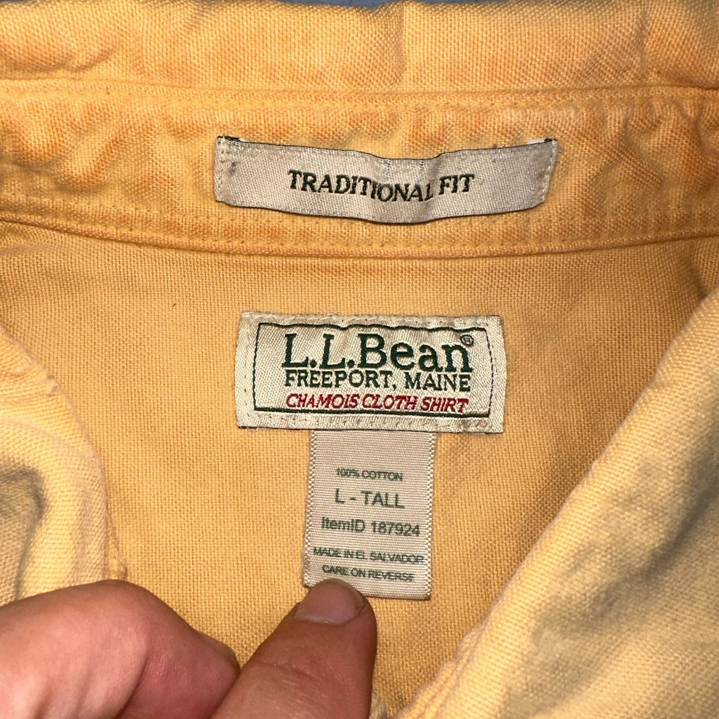 Vintage LL Bean Chamois Cloth Flannel Shirt Mens L Tall Yellow Made in USA 90s