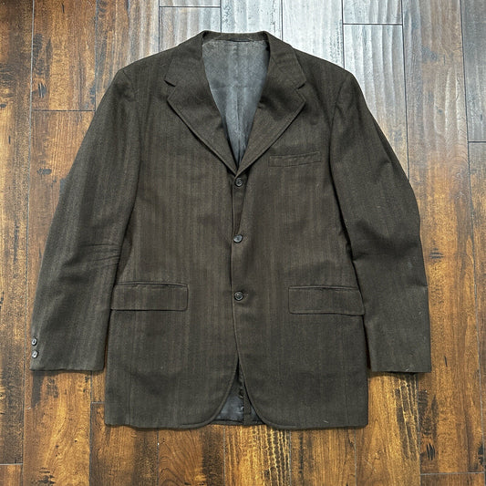 1960s 1970s Brown Striped Sport Jacket VTG Mens Suit 44 33x32 Rockabilly Wool